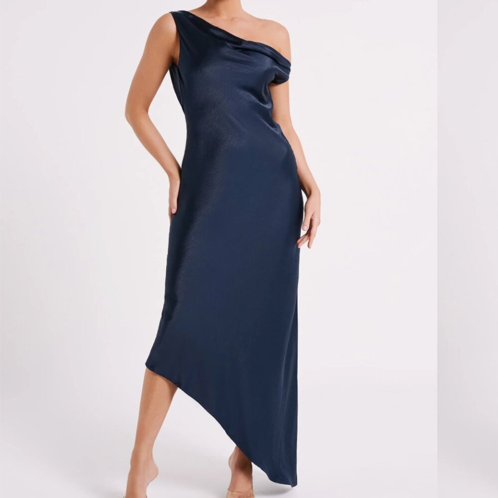 Meshki Yvette Slip Maxi Dress With Asymmetrical Hem - Navy, medium